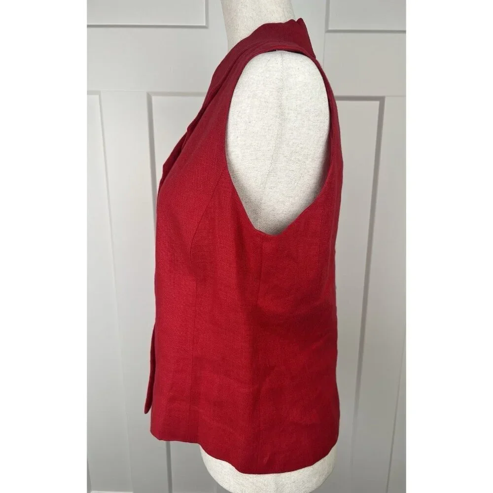 Vintage Harold’s 100% Linen Red Double Breasted Vest Size 10 Tailored Lined